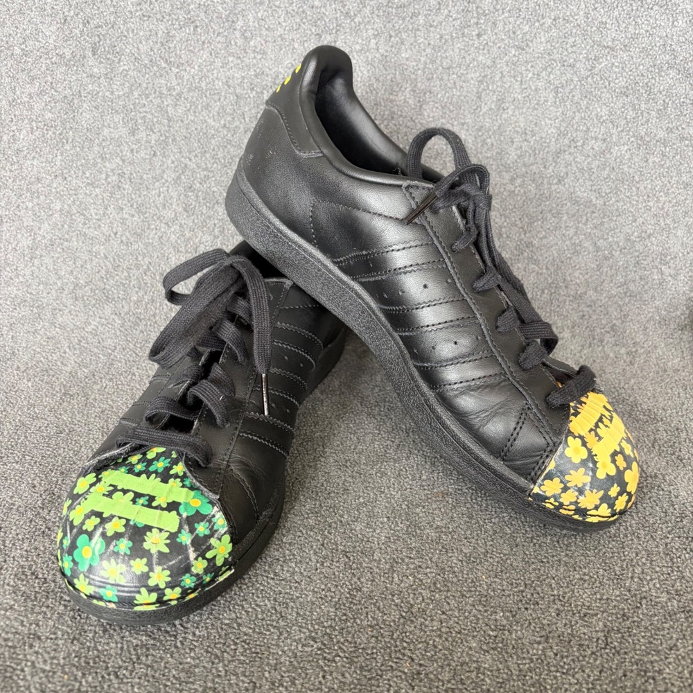 Adidas Superstar Pharrell Williams Mens 7 Black Floral Shell Toe S83368 Sneakers